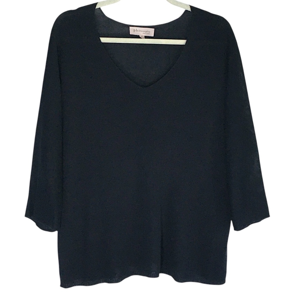 Philosophy Navy Lycra Lightweight V Neck Sweater /Top Size Large